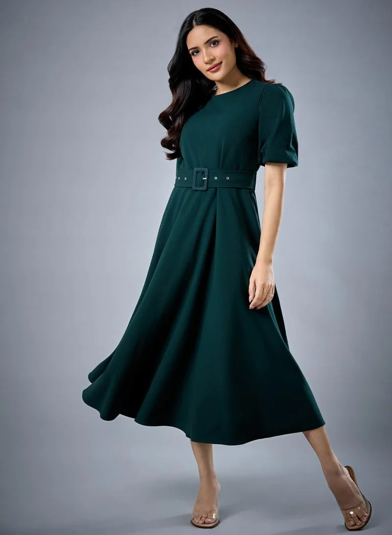 زجزاج Sleeve Pleat Detailed A Line Dress